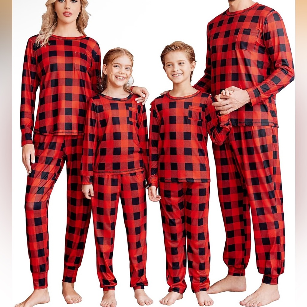 Men XL Red and Black Buffalo Check Plaid Pajama Top and pants